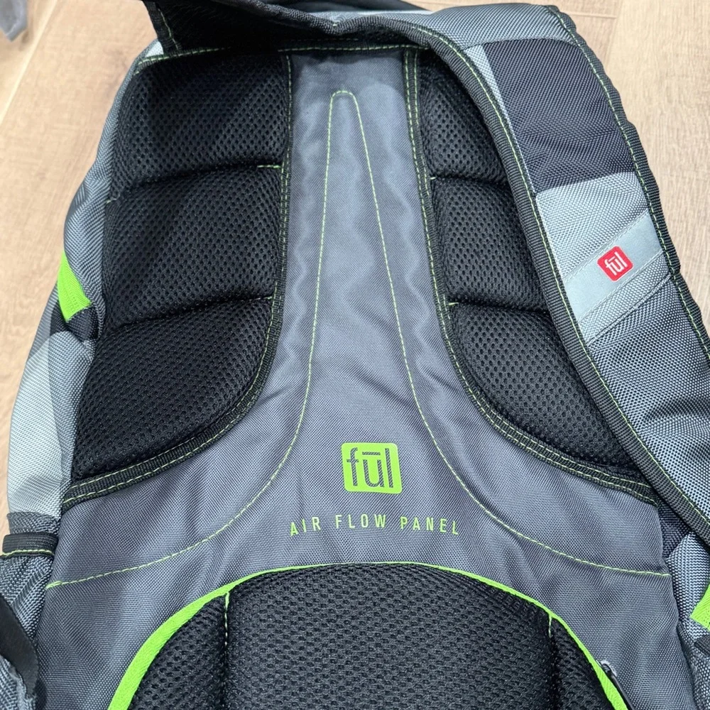 Ful Laptop Backpack Grey Lime Green Multi-Compartment Air Flow Panel Travel Bag - Picture 9 of 9